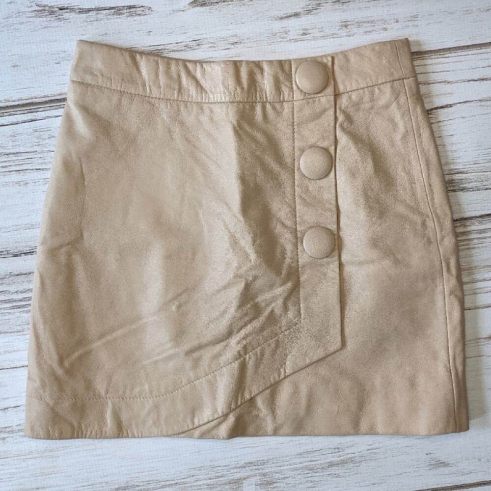 TopShop Leather A Line Tan Mini Skirt Sz 4
